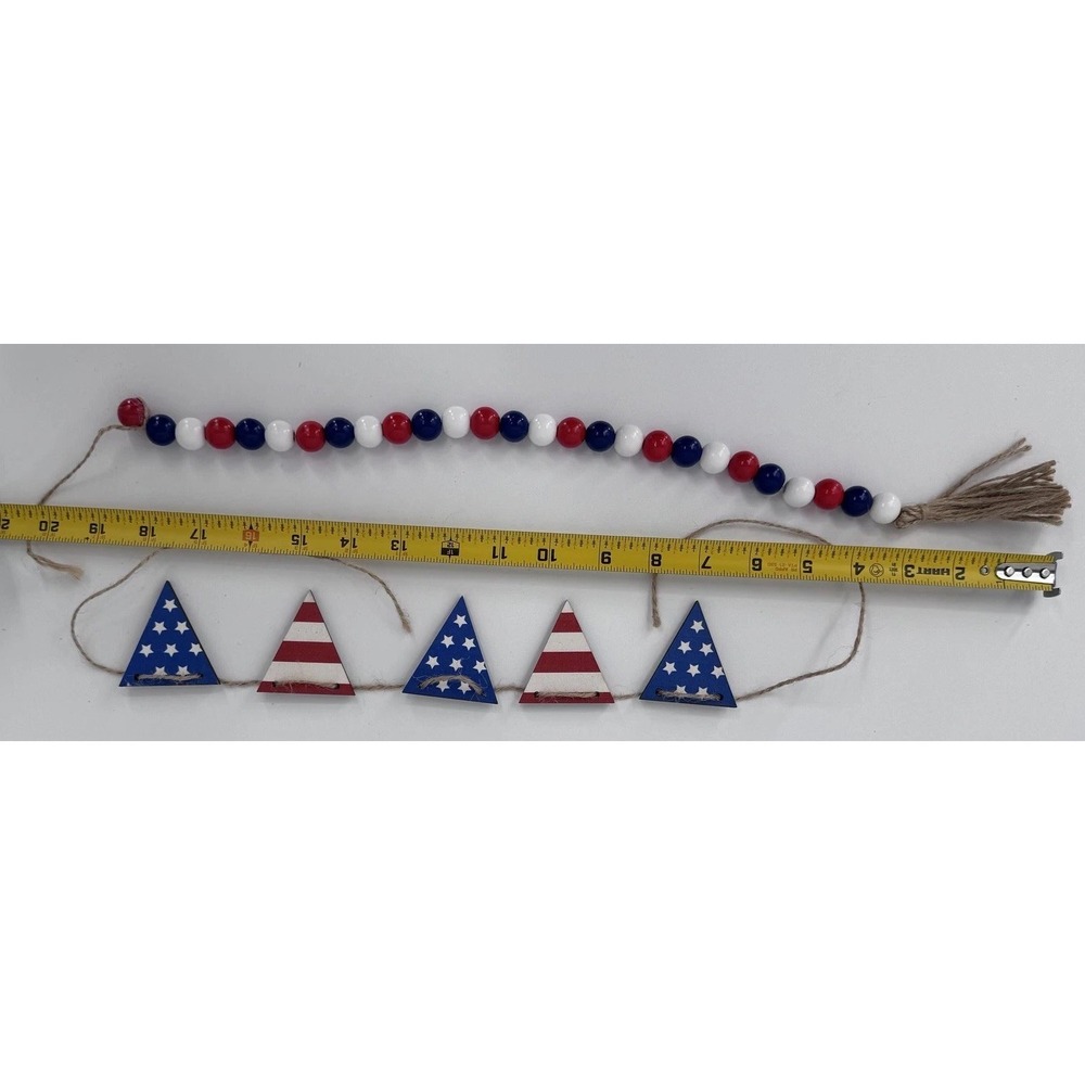 4th Of July Wood Ornaments Decor Set USA Stars Red White Blue Patriotic - Picture 3 of 3